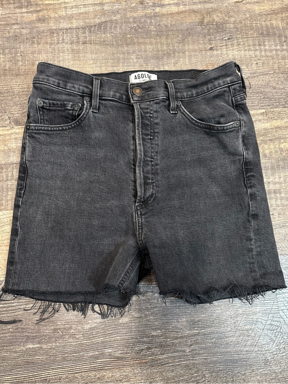 Agolde Cutoff Black Denim Shorts Size 28 Button Fly